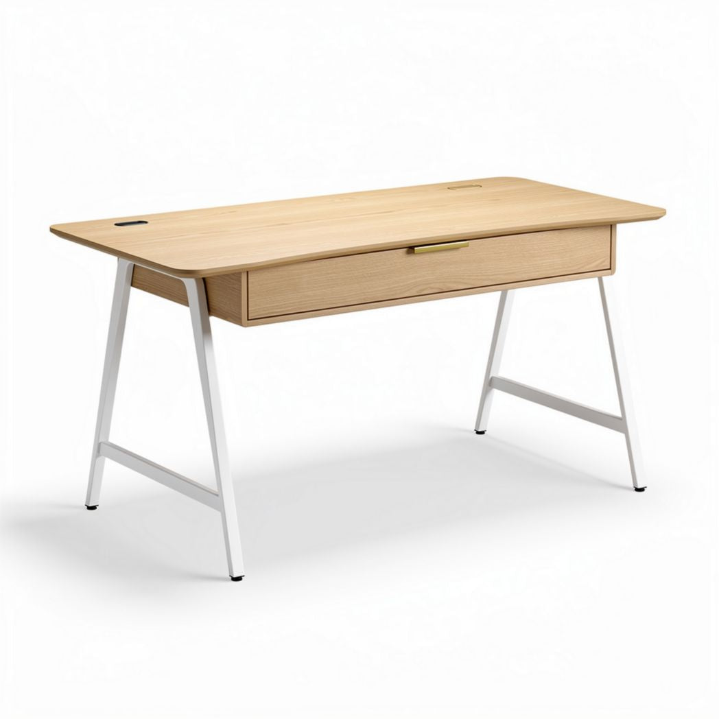 Wooden writing desk with drawer and metal legs 120 x 60 x 75cm