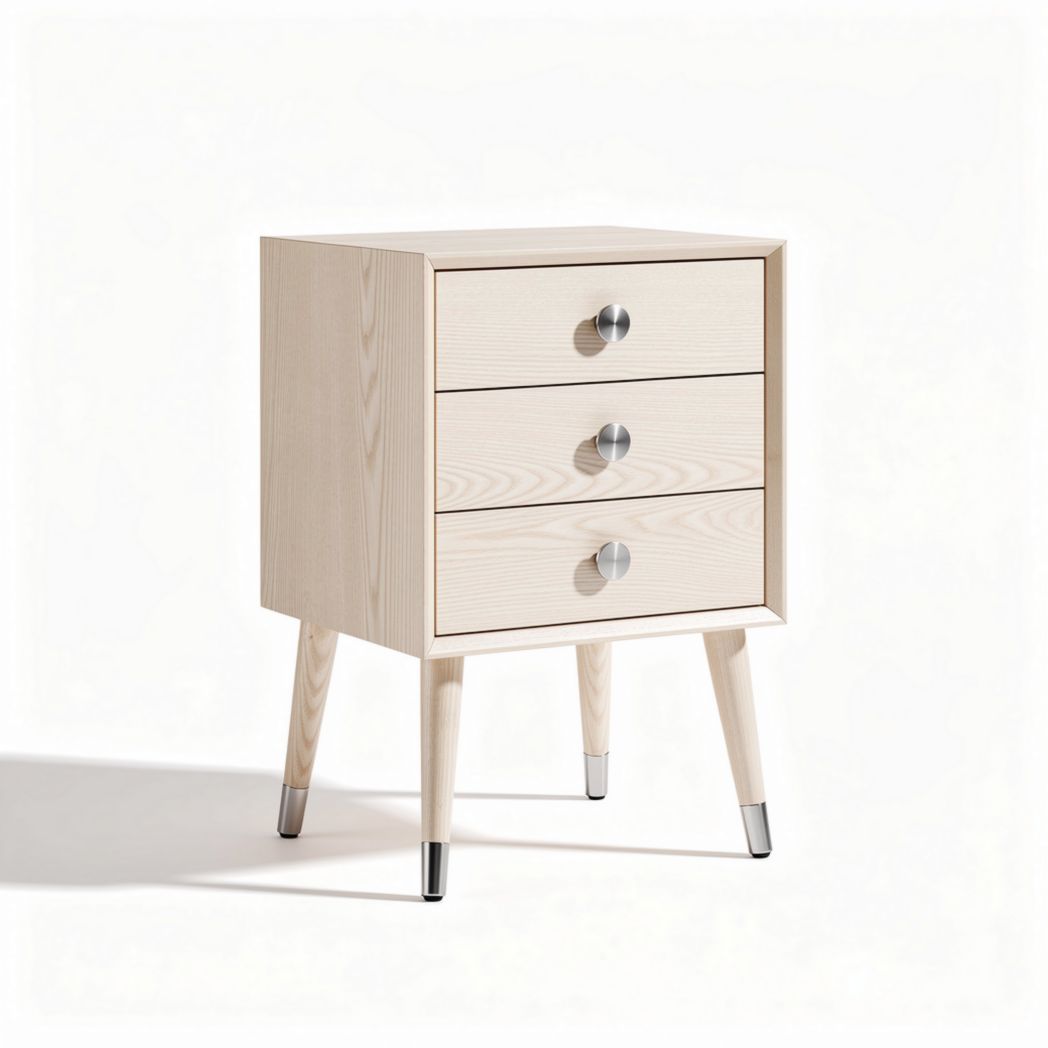 Wooden nightstand with three drawers in light finish 40 x 30 x 60cm