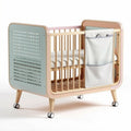 Wooden crib with breathable mesh side and storage pockets 120 x 70 x 80cm