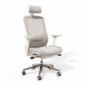 Ergonomic office chair with adjustable headrest and breathable fabric in grey