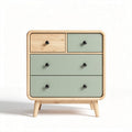 Wooden nightstand with green and natural finish storage drawers 60 x 40 x 80cm