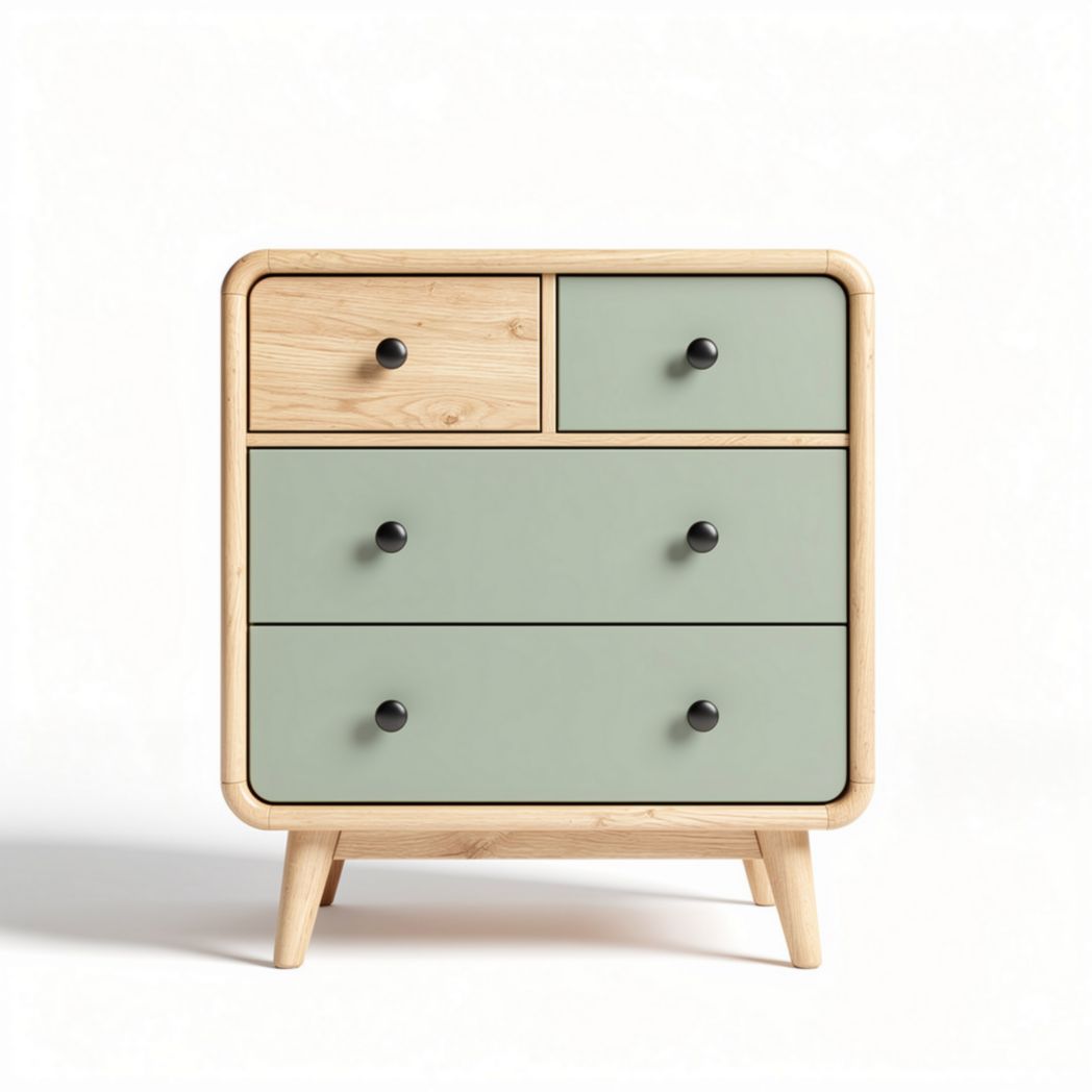 Wooden nightstand with green and natural finish storage drawers 60 x 40 x 80cm