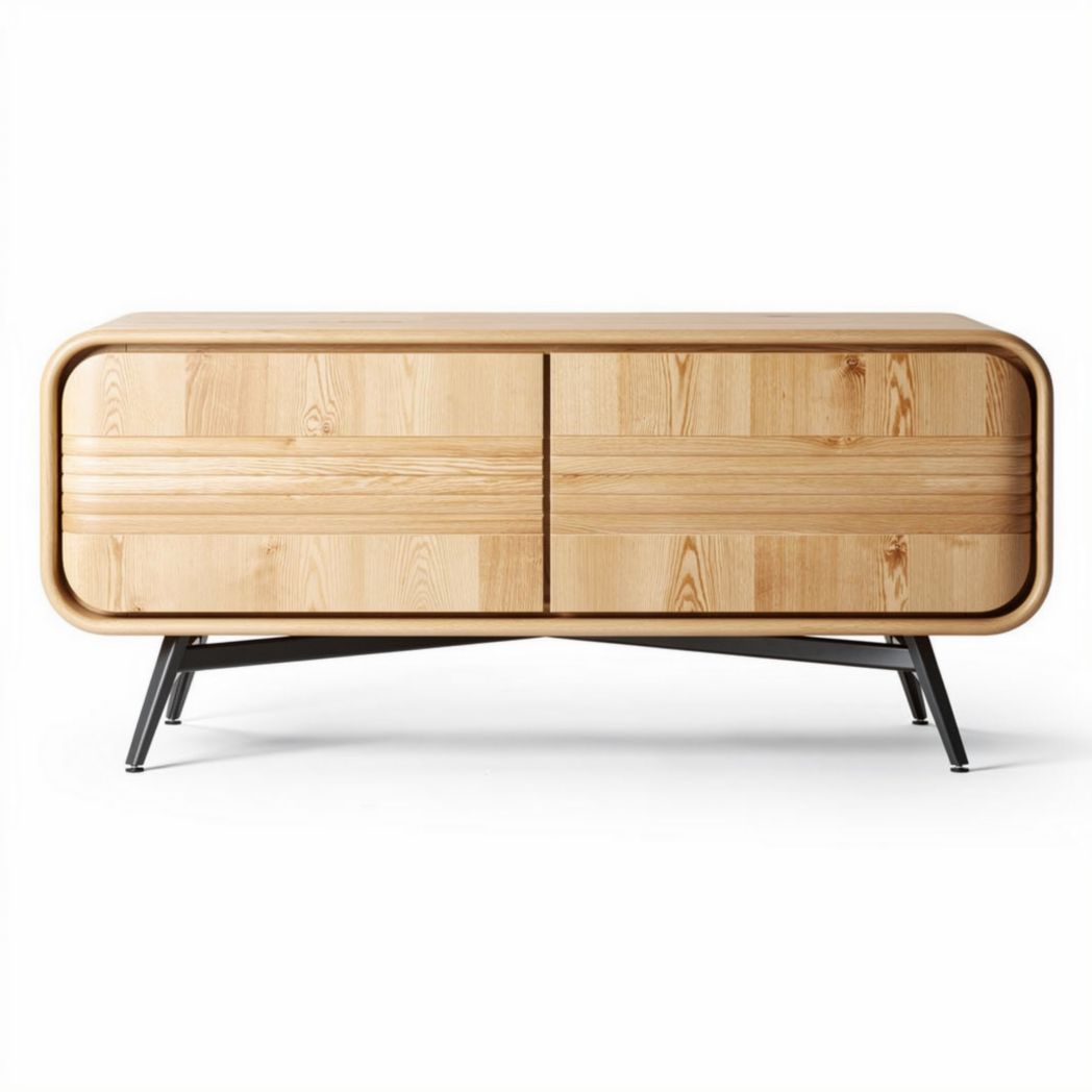 Wooden storage cabinet with black metal legs 120 x 50 x 40cm