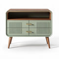 Modern green nightstand with two drawers and walnut wood top 60 x 40 x 45cm