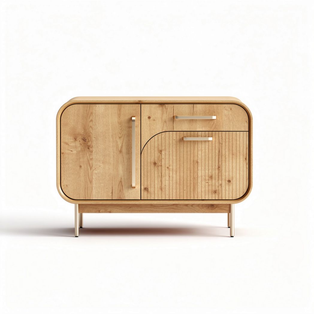 Wooden sideboard with two doors and one drawer in natural finish 100 x 45 x 70cm