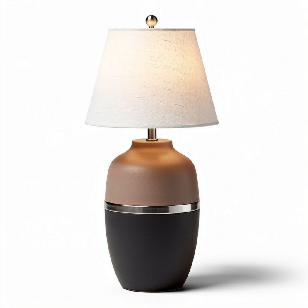 Ceramic table lamp with fabric shade in brown and black 30 x 30 x 50cm