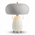 Ceramic table lamp with gray fabric shade and ribbed design 25 x 25 x 45cm