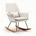 Rocking chair with fabric upholstery and wooden rockers in neutral color