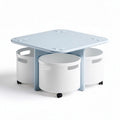 Square multifunctional table with storage bins in blue and white 80 x 80 x 45cm