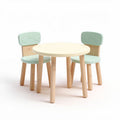 Wooden kids table and chair set with light blue accents 60 x 60 x 50cm