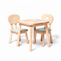 Wooden kids table and chair set with playful design in blue and natural finish 60 x 60 x 50cm