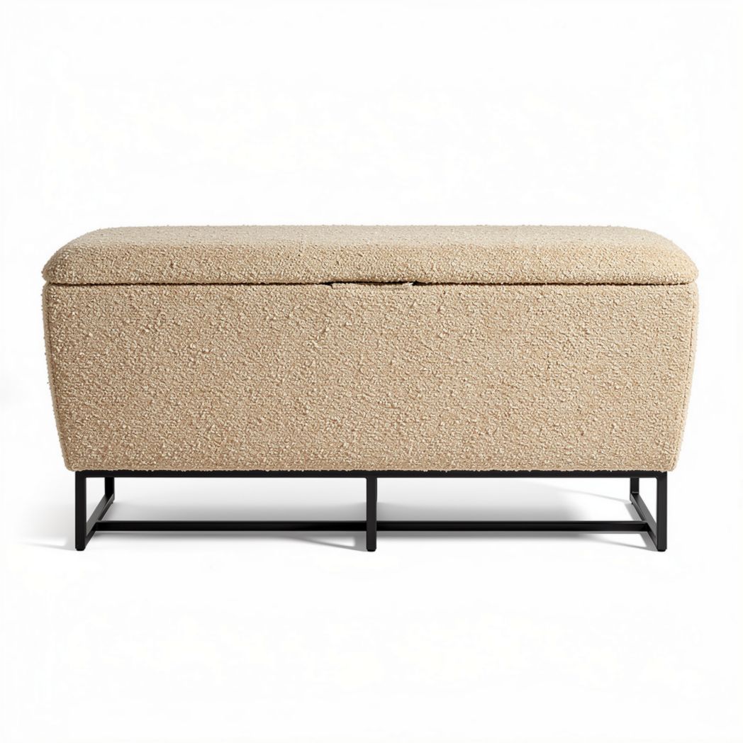 Fabric storage ottoman bench with metal frame in beige 90 x 40 x 45cm