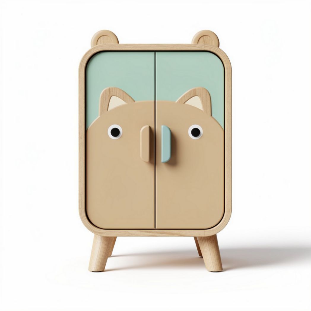 Kids storage cabinet with bear design wood construction 50 x 40 x 80cm