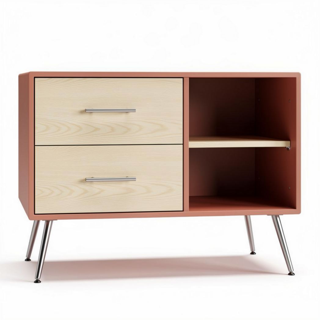 Modern minimalist storage cabinet with two drawers and open shelf 70 x 40 x 45cm